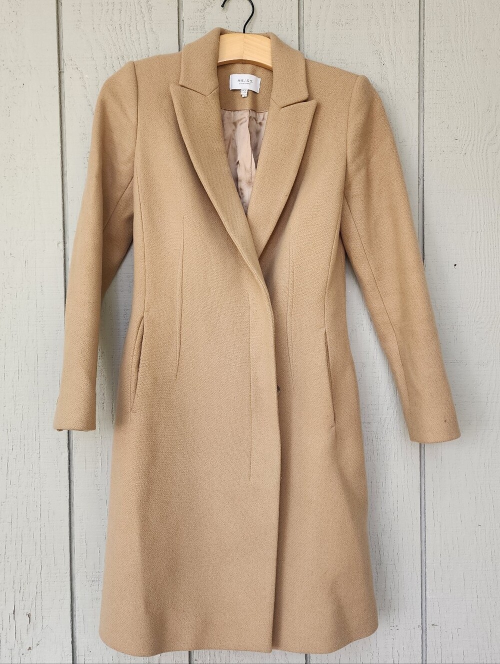 Reiss Santhia Wool Blend Mid Length Coat Camel Sz 2 - Picture 4 of 15